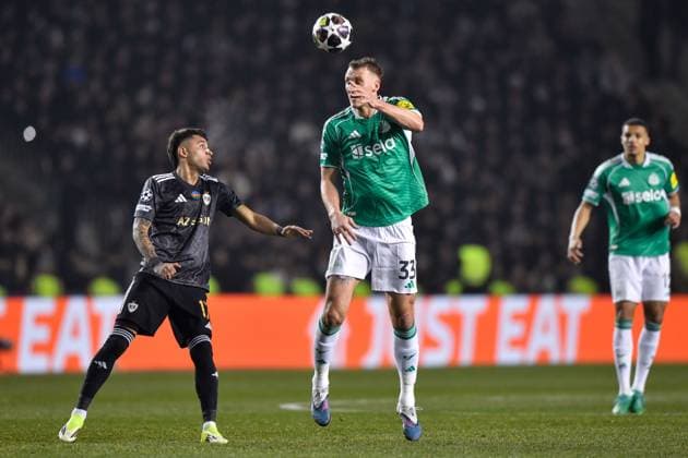Dan Burn of Newcastle United Football Club heads the ball over Camilo Duran of Qarabag FK Qarabag v Newcastle United, UEFA Champions League, Knockout Round Play-Offs, First Leg, Football, Tofig Bahramov Republican Stadium, Baku, Azerbaijan - 18 Feb 2026Baku Tofig Bahramov Republican Stadiu Azerbaijan EDITORIAL USE ONLY No use with unauthorised audio, video, data, fixture lists, club league logos or live services. Online in-match use limited to 120 images, no video emulation. No use in betting, games or single club league player publications. Copyright: xElmirxKarimov Shutterstockx 16660416z