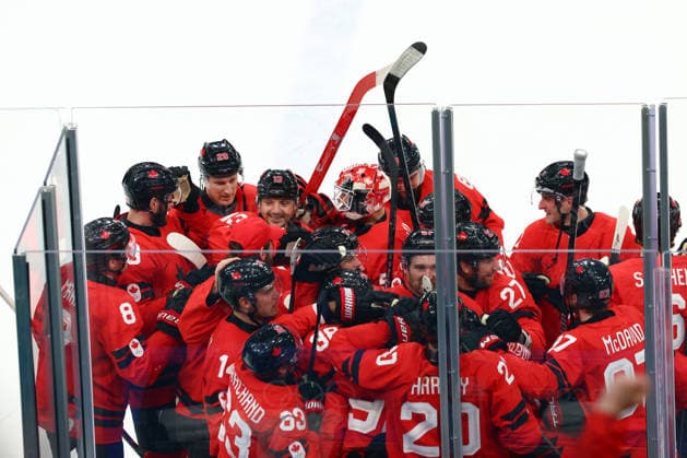 February 18, 2026, Milan, Lombardy, Italy: MITCH MARNER 93 of Canada celebrates scoring the winning goal during the overtime of the Quarterfinal game between Team Canada (CAN) and Team Czechia (CZE) at the Milano Cortina 2026 Olympic Games, Olympische Spiele, Olympia, OS Canada won 4:3. Olympics 2026: Milano Cortina: Ice hockey, Eishockey Men: CAN:CZE  - ZUMAc179 20260218_oly_c179_080 Copyright: xMickaelxChavetx