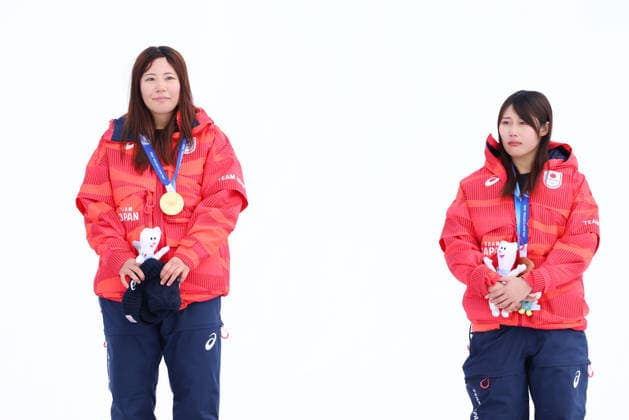 (L to R) Mari Fukada (JPN), Kokomo Murase (JPN), FEBRUARY 18, 2026 - Snowboarding : Women s Slopestyle Medal ceremony during the Milano Cortina 2026 Olympic Winter games, Winterspiele,Spiele, Summer games at Livigno Snow Park in Livigno, Italy.  aflo_320381375