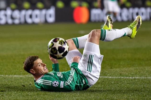 Harvey Barnes of Newcastle United Football Club watches the ball as he falls over Qarabag v Newcastle United, UEFA Champions League, Knockout Round Play-Offs, First Leg, Football, Tofig Bahramov Republican Stadium, Baku, Azerbaijan - 18 Feb 2026Baku Tofig Bahramov Republican Stadiu Azerbaijan EDITORIAL USE ONLY No use with unauthorised audio, video, data, fixture lists, club league logos or live services. Online in-match use limited to 120 images, no video emulation. No use in betting, games or single club league player publications. Copyright: xElmirxKarimov Shutterstockx 16660416ag