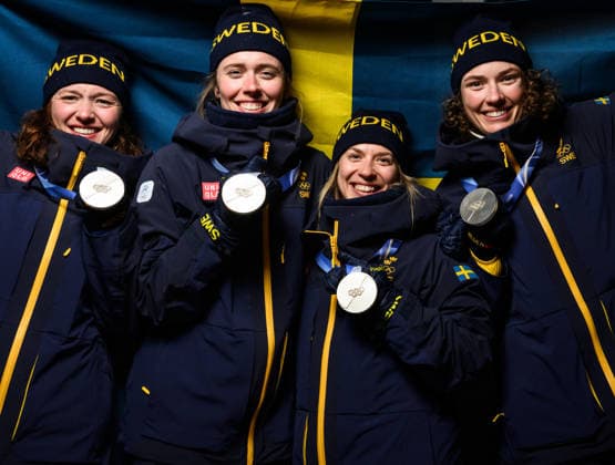 260218 Linn Gestblom, Elvira Öberg, Anna Magnusson and Hanna Öberg of the Swedish national biathlon team with their silver medals at a medal celebration for women s relay during day 12 of the 2026 Winter Olympics on February 18, 2026 in Anterselva. Photo: Mathias Bergeld BILDBYRAN kod MB MB1337 skidskytte biathlon skiskyting Olympic Games, Olympische Spiele, Olympia, OS olympics winter olympics os ol olympiska spel vinter-os olympiske leker milano cortina 2026 milan cortina 2026 milano cortina 2026 olympic games milano cortina 2026 winter olympic games milano cortina-os milano cortina-ol vinter-ol 12 bbeng sweden sverige medaljfirande celebration dam women kvinner jubel os-silver silvermedalj silver *** 260218 Linn Gestblom, Elvira Öberg, Anna Magnusson and Hanna Öberg of the Swedish national biathlon team with their silver medals at a medal celebration for women s relay during day 12 of the 2026 Winter Olympics on February 18, 2026 in Anterselva Photo Mathias Bergeld BILDBYRAN code MB MB1337 biathlon biathlon olympic games olympics olympics winter olympics os ol olympiska spel vinter os olympiske leker milano cortina 2026 milan cortina 2026 milano cortina 2026 olympic games milano cortina 2026 winter olympic games milano cortina os milano cortina ol vinter ol 12 bbeng sweden sverige medaljfirande celebration dam women kvinner jubel os silver silvermedalj silver  Copyright: MATHIASxBERGELD BB260218MB135