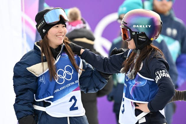 (L-R) Mari Fukada (JPN), Kokomo Murase (JPN), FEBRUARY 18, 2026 - Snowboarding : Women s Slopestyle Final during the Milano Cortina 2026 Olympic Winter games, Winterspiele,Spiele, Summer games at Livigno Snow Park in Livigno, Italy.  aflo_320389334