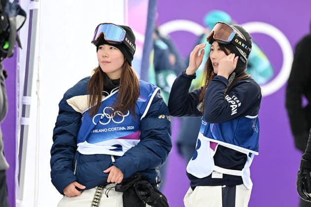 (L-R) Mari Fukada (JPN), Kokomo Murase (JPN), FEBRUARY 18, 2026 - Snowboarding : Women s Slopestyle Final during the Milano Cortina 2026 Olympic Winter games, Winterspiele,Spiele, Summer games at Livigno Snow Park in Livigno, Italy.  aflo_320389425