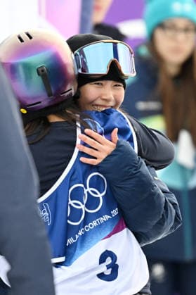 (L-R) Kokomo Murase (JPN), Mari Fukada (JPN), FEBRUARY 18, 2026 - Snowboarding : Women s Slopestyle Final during the Milano Cortina 2026 Olympic Winter games, Winterspiele,Spiele, Summer games at Livigno Snow Park in Livigno, Italy.  aflo_320389423