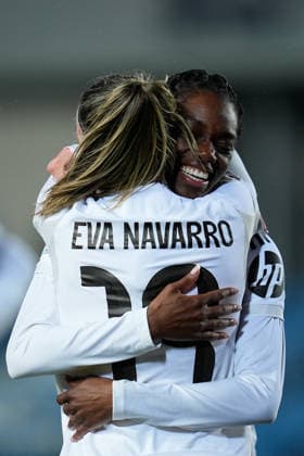 February 18, 2026, Valdebebas, Madrid, Spain: Naomie Feller of Real Madrid celebrates a goal during the UEFA Women s Champions League 2025 26 KO play-offs Second Leg match between Real Madrid C.F. and Paris FC at Alfredo Di Stefano on February 18, 2026 in Madrid, Spain. Valdebebas Spain - ZUMAa181 20260218_zaa_a181_054 Copyright: xDennisxAgyemanx