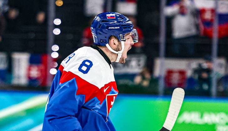 (260218) -- MILAN, Feb. 18, 2026 -- Oliver Okuliar of Slovakia celebrates scoring during the Ice hockey, Eishockey men s play-offs quarterfinal between the Slovakia and Germany at the Milan-Cortina 2026 Olympic Winter games, Winterspiele,Spiele, Summer games in Milan, Italy, Feb. 18, 2026. ) (MICO2026)ITALY-MILAN-OLYMPIC WINTER GAMES-ICE HOCKEY-MEN-PLAY-OFFS QUARTERFINALS-SVK VS GER WangxKaiyan 