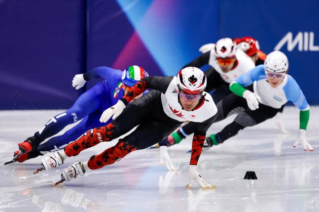 2026-02-18 Short Track Speed skating, Eisschnelllauf - Milano Cortina 2026 Winter Olympics - Day 12 MILAN, ITALY - FEBRUARY 18: William Dandjinou of Canada competing in the Men s 500m during Day 12 of Short Track Speed Skating - Milano Cortina 2026 Winter Olympics at Milano Ice Skating Arena on February 18, 2026 in Milan, Italy. (Photo by Joris Verwijst BSR Agency) Milan Italy Content not available for redistribution in The Netherlands directly or indirectly through any third parties. Copyright: xBSRxAgencyx