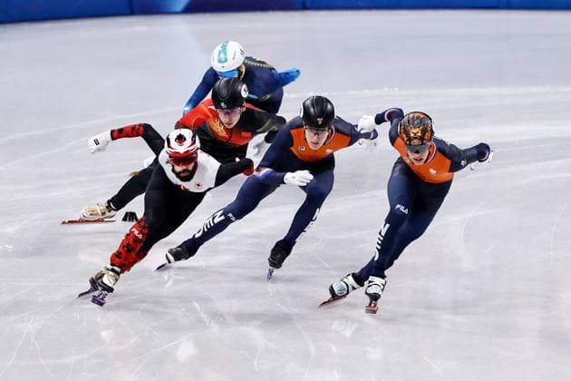 MILAN , 18-02-2026 , Milano Ice Skating Arena , Olympic Winter games, Winterspiele,Spiele, Summer games 2026 - Short Track 18-02 Men™s 500m Semifinals , Picture shows Jens van t Wout, Steven Dubois, Teun Boer Olympic Winter Games 2026 - Short Track 18-02  x201713451x Copyright: