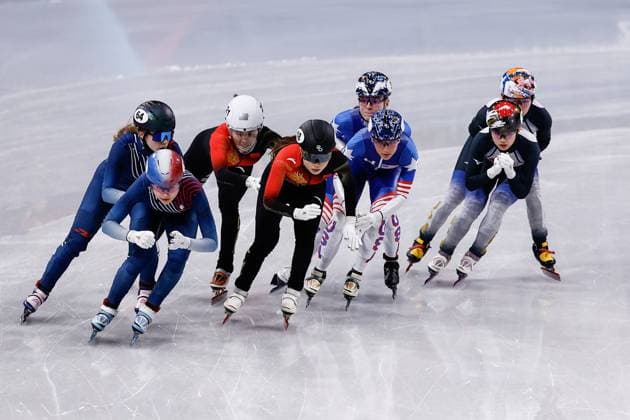MILAN , 18-02-2026 , Milano Ice Skating Arena , Olympic Winter games, Winterspiele,Spiele, Summer games 2026 - Short Track 18-02 Women™s 3000m relay final B , Picture shows People s Republic of China, United States of America, France, Japan Olympic Winter Games 2026 - Short Track 18-02  x201713547x Copyright: