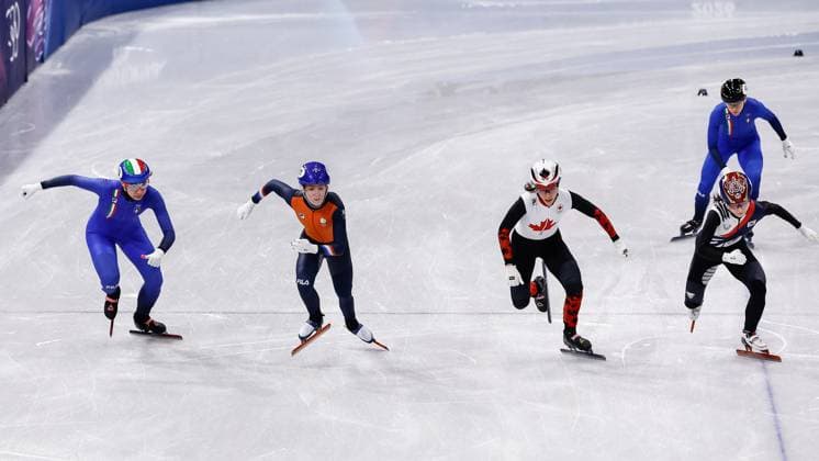 MILAN , 18-02-2026 , Milano Ice Skating Arena , Olympic Winter games, Winterspiele,Spiele, Summer games 2026 - Short Track 18-02 Women™s 3000m relay final A, Picture shows team Netherlands Olympic Winter Games 2026 - Short Track 18-02  x201713634x Copyright: