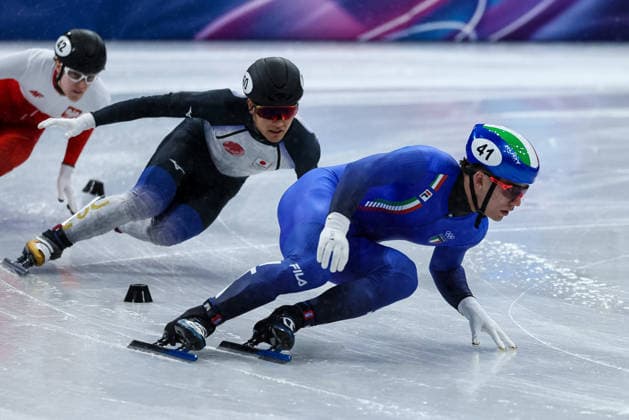 Lorenzo Previtali (ITA) followed by Kazuki Yoshinaga (JPN) during the Olympic Winter games, Winterspiele,Spiele, Summer games Milano-Cortina 2026, Short Track Speed skating, Eisschnelllauf Men s 500m Finals on February 18, 2026 at Milano Ice Skating Arena in Milan, Italy  Copyright: xFabrizioxCarabelli IPAxSportx xipa-agency.netx xx IPA_71700775 IPA_Agency_IPA71700775