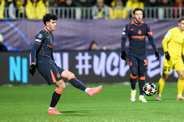 260218 Alessandro Bastoni of Inter during the UEFA Champions League football match between Bodo Glimt and Inter on February 18, 2026 in Bodo. Photo: Marius Simensen BILDBYRAN COP 238 MM0055 bbeng football fotball fotboll soccer uefa champions league mesterligaen bodo glimt inter fc internazionale milano Copyright: MARIUSxSIMENSEN BB260218ZG127