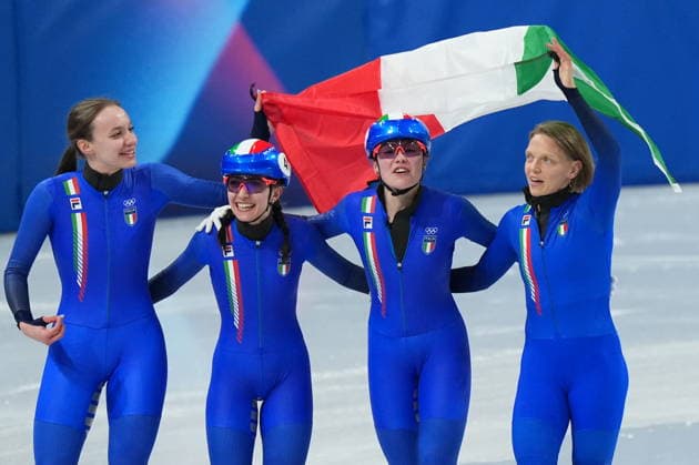 Italy Team during Women s 3000m relay finals race at the 2026 Winter Olympics, in Milan, Italy, Wednesday, Feb. 18, 2026. (Photo Gian Mattia D Alberto LaPresse)  Copyright: xGianxMattiaxD Alberto LaPressex