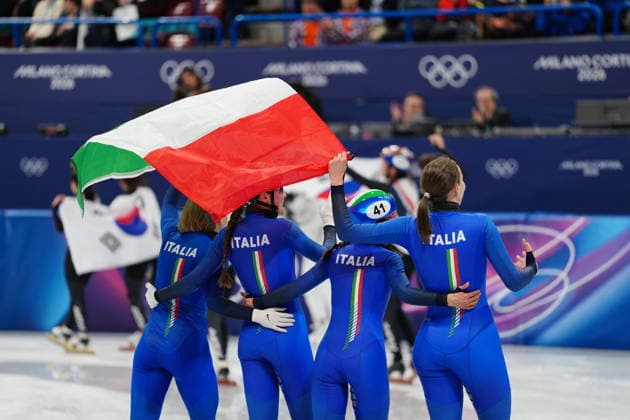 Italy Team during Women s 3000m relay finals race at the 2026 Winter Olympics, in Milan, Italy, Wednesday, Feb. 18, 2026. (Photo Claudio Furlan LaPresse)  Copyright: xClaudioxFurlan LaPressex