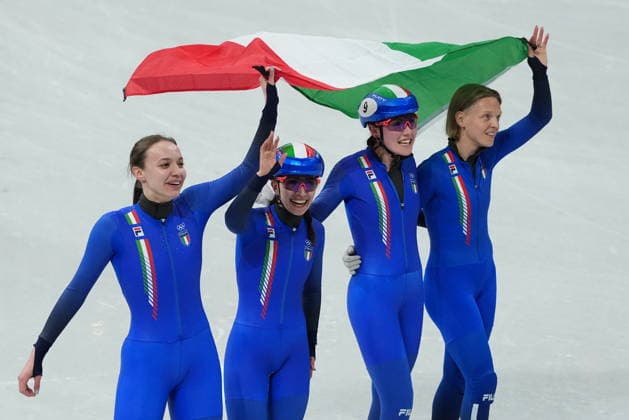 Italy Team silver medal during Women s 3000m relay finals race at the 2026 Winter Olympics, in Milan, Italy, Wednesday, Feb. 18, 2026. (Photo Gian Mattia D Alberto LaPresse)  Copyright: xGianxMattiaxD Alberto LaPressex