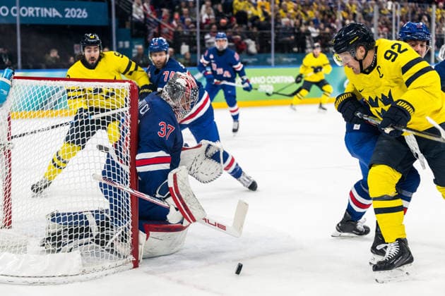260218 Goaltender Connor Hellebuyck of USA and Gabriel Landeskog of Sweden in the men s Ice hockey, Eishockey quarterfinal between USA and Sweden during day 12 of the 2026 Winter Olympics on February 18, 2026 in Milan. Photo: Carl Sandin BILDBYRAN kod CS EW0641 ishockey ice hockey Olympic Games, Olympische Spiele, Olympia, OS olympics winter olympics os ol olympiska spel vinter-os olympiske leker milano cortina 2026 milan cortina 2026 milano cortina 2026 olympic games milano cortina 2026 winter olympic games milano cortina-os milano cortina-ol vinter-ol 12 bbeng sverige sweden usa quarterfinal kvartsfinal *** 260218 Goaltender Connor Hellebuyck of USA and Gabriel Landeskog of Sweden in the men s ice hockey quarterfinal between USA and Sweden during day 12 of the 2026 Winter Olympics on February 18, 2026 in Milan Photo Carl Sandin BILDBYRAN code CS EW0641 ice hockey ice hockey olympic games olympics winter olympics os ol olympiska spel vinter os olympiske leker milano cortina 2026 milan cortina 2026 milano cortina 2026 olympic games milano cortina 2026 winter olympic games milano cortina os milano cortina ol vinter ol 12 bbeng sverige sweden usa quarterfinal kvartfinal  Copyright: CARLxSANDIN BB260218CS028