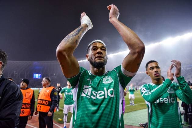 Joelinton of Newcastle United Football Club claps the Newcastle United Football Club fans Qarabag v Newcastle United, UEFA Champions League, Knockout Round Play-Offs, First Leg, Football, Tofig Bahramov Republican Stadium, Baku, Azerbaijan - 18 Feb 2026Baku Tofig Bahramov Republican Stadiu Azerbaijan EDITORIAL USE ONLY No use with unauthorised audio, video, data, fixture lists, club league logos or live services. Online in-match use limited to 120 images, no video emulation. No use in betting, games or single club league player publications. Copyright: xElmirxKarimov Shutterstockx 16660416cu