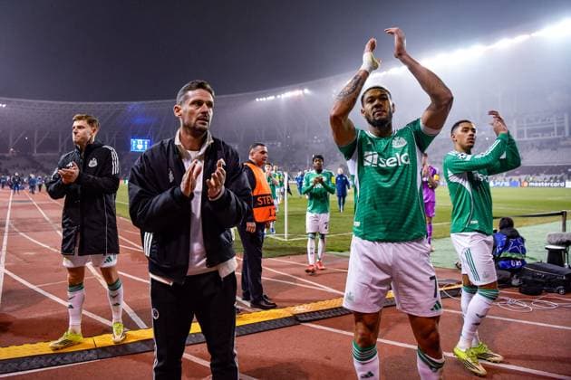 Joelinton of Newcastle United Football Club and Jason Tindall of Newcastle clap the Newcastle United Football Club fans Qarabag v Newcastle United, UEFA Champions League, Knockout Round Play-Offs, First Leg, Football, Tofig Bahramov Republican Stadium, Baku, Azerbaijan - 18 Feb 2026Baku Tofig Bahramov Republican Stadiu Azerbaijan EDITORIAL USE ONLY No use with unauthorised audio, video, data, fixture lists, club league logos or live services. Online in-match use limited to 120 images, no video emulation. No use in betting, games or single club league player publications. Copyright: xElmirxKarimov Shutterstockx 16660416cs