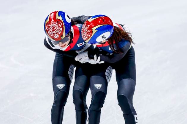 Minjeong Choi of Republic of Korea and Gilli Kim of Republic of Korea celebrates after Women s 3000m Relay Finals, Milano Cortina 2026 Winter Olympics: Day 12, Short Track Speed skating, Eisschnelllauf - Milano Cortina 2026 Winter Olympics: Day 12, Milano Speed Skating Stadium, February 18, 2026, Milan, Italy.