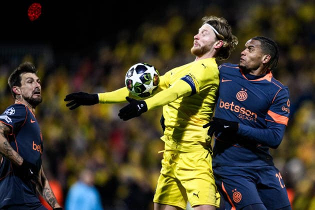 260218 Kasper Hogh of Bodo Glimt during the UEFA Champions League football match between Bodo Glimt and Inter on February 18, 2026 in Bodo. Photo: Marius Simensen BILDBYRAN COP 238 MM0055 bbeng football fotball fotboll soccer uefa champions league mesterligaen bodo glimt inter fc internazionale milano Copyright: MARIUSxSIMENSEN BB260218ZD124
