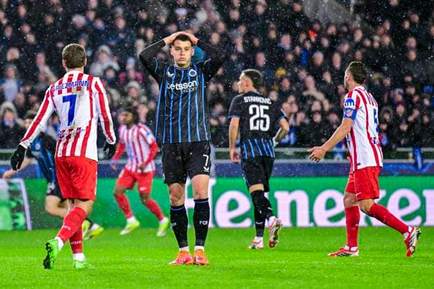 Club Brugge v Atletico de Madrid - UEFA Champions League BRUGGE, BELGIUM - FEBRUARY 18 : Tresoldi Nicolo forward of Club Brugge dejected during the UEFA Champions League 2025 26 knockout phase play-off match first leg between Club Brugge and Atletico de Madrid on February 18, 2026 in Brugge, Belgium, 18 02 2026 Brugge Belgium  Copyright: xJanxDexMeuleneirx