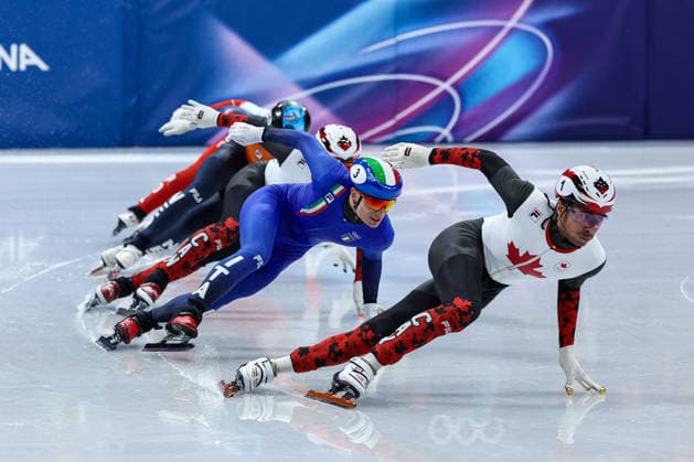 William Dandjinou (CAN) followed by Pietro Sighel (ITA), Maxime Laoun (CAN) and Melle van T Wout (NED) during the Olympic Winter games, Winterspiele,Spiele, Summer games Milano-Cortina 2026, Short Track Speed skating, Eisschnelllauf Men s 500m Finals on February 18, 2026 at Milano Ice Skating Arena in Milan, Italy  Copyright: xFabrizioxCarabelli IPAxSportx xipa-agency.netx xx IPA_71701729 IPA_Agency_IPA71701729