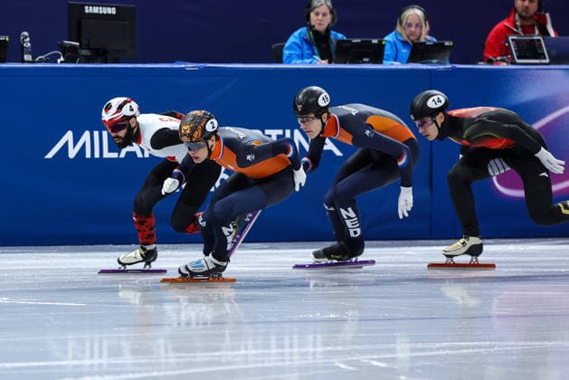 Steven Dubois (CAN) followed by Jens van T Wout (NED), Teun Boer (NED), Shaoang Liu (CHN) during the Olympic Winter games, Winterspiele,Spiele, Summer games Milano-Cortina 2026, Short Track Speed skating, Eisschnelllauf Men s 500m Finals on February 18, 2026 at Milano Ice Skating Arena in Milan, Italy  Copyright: xFabrizioxCarabelli IPAxSportx xipa-agency.netx xx IPA_71701811 IPA_Agency_IPA71701811