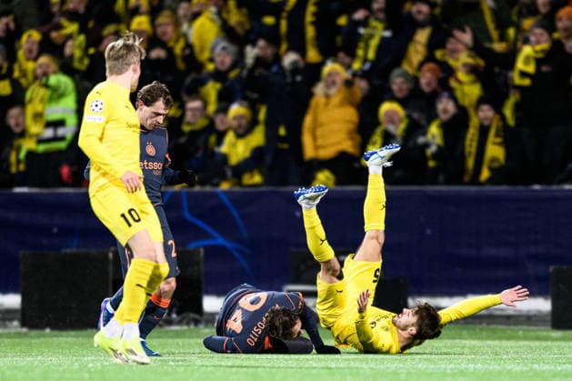 260218 Pio Esposito of Inter and Fredrik AndrÃ Bjorkan of Bodo Glimt during the UEFA Champions League football match between Bodo Glimt and Inter on February 18, 2026 in Bodo. Photo: Marius Simensen BILDBYRAN COP 238 MM0055 bbeng football fotball fotboll soccer uefa champions league mesterligaen bodo glimt inter fc internazionale milano Copyright: MARIUSxSIMENSEN BB260218ZB135