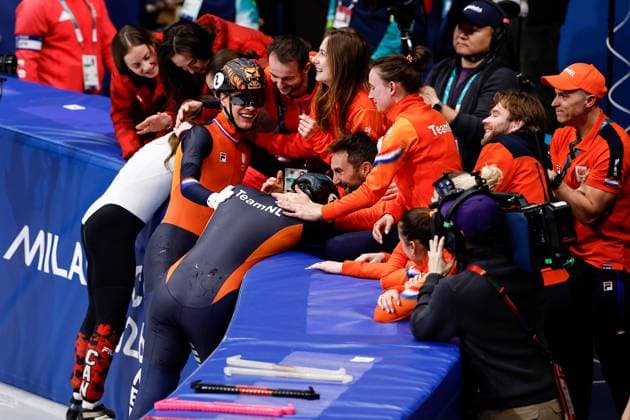 MILAN , 18-02-2026 , Milano Ice Skating Arena , Olympic Winter games, Winterspiele,Spiele, Summer games 2026 - Short Track 18-02 Men™s 500m Final A, Picture shows Jens van t Wout, Melle van t Wout Olympic Winter Games 2026 - Short Track 18-02  x201714767x Copyright: