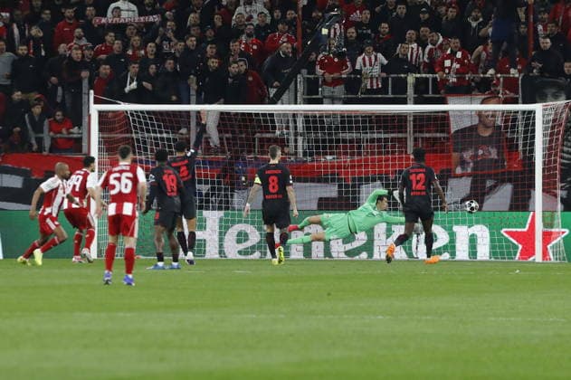 UEFA Champions League - Olympiacos FC vs Bayer 04 Leverkusen - Ayoub El Kaabi of Olympiacos FC in action while scoring during the UEFA Champions League Play-Offs 1st leg soccer match between Olympiacos FC and Bayer 04 Leverkusen in Georgios Karaiskakis Stadium, Piraeus, Greece, on 18 February 2026. The goal was cancelled by VAR review. IMAGO ONE INCH PRODUCTIONS PIRAEUS GREECE Copyright: xONExINCHxPRODUCTIONSx 6859943