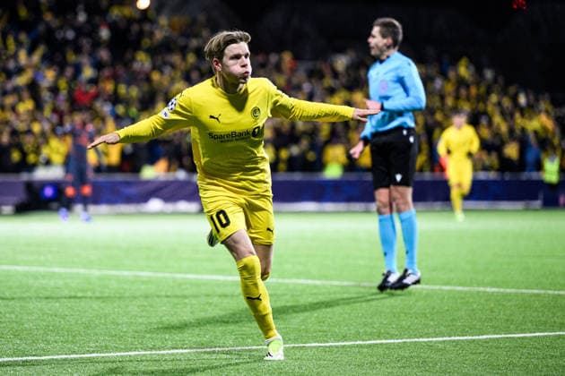 260218 Jens Petter Hauge of Bodo Glimt celebrates after 2-1 during the UEFA Champions League football match between Bodo Glimt and Inter on February 18, 2026 in Bodo. Photo: Marius Simensen BILDBYRAN COP 238 MM0055 bbeng football fotball fotboll soccer uefa champions league mesterligaen bodo glimt inter fc internazionale milano jubel Copyright: MARIUSxSIMENSEN BB260218ZH153