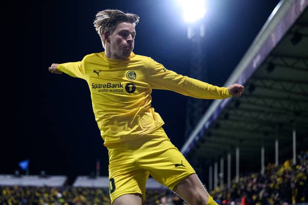 260218 Jens Petter Hauge of Bodo Glimt celebrates after 2-1 during the UEFA Champions League football match between Bodo Glimt and Inter on February 18, 2026 in Bodo. Photo: Marius Simensen BILDBYRAN COP 238 MM0055 bbeng football fotball fotboll soccer uefa champions league mesterligaen bodo glimt inter fc internazionale milano jubel Copyright: MARIUSxSIMENSEN BB260218ZS117