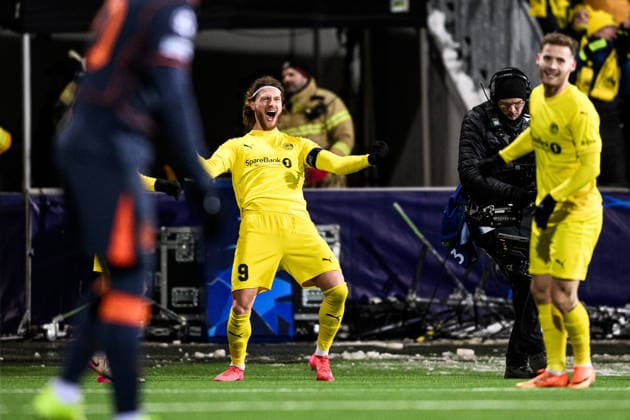 260218 Kasper Hogh of Bodo Glimt celebrates after 3-1 during the UEFA Champions League football match between Bodo Glimt and Inter on February 18, 2026 in Bodo. Photo: Marius Simensen BILDBYRAN COP 238 MM0055 bbeng football fotball fotboll soccer uefa champions league mesterligaen bodo glimt inter fc internazionale milano jubel Copyright: MARIUSxSIMENSEN BB260218ZI160