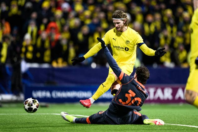 260218 Kasper Hogh of Bodo Glimt scores the 3-1 goal during the UEFA Champions League football match between Bodo Glimt and Inter on February 18, 2026 in Bodo. Photo: Marius Simensen BILDBYRAN COP 238 MM0055 bbeng football fotball fotboll soccer uefa champions league mesterligaen bodo glimt inter fc internazionale milano Copyright: MARIUSxSIMENSEN BB260218ZK155