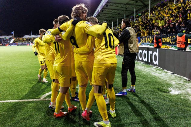 260218 Jens Petter Hauge of Bodo Glimt celebrate with teammates after 2-1 during the UEFA Champions League football match between Bodo Glimt and Inter on February 18, 2026 in Bodo. Photo: Marius Simensen BILDBYRAN COP 238 MM0055 bbeng football fotball fotboll soccer uefa champions league mesterligaen bodo glimt inter fc internazionale milano jubel Copyright: MARIUSxSIMENSEN BB260218ZP116