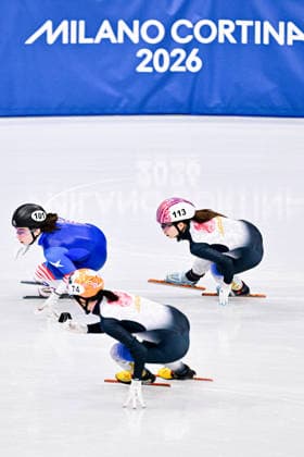 Japan Team (JPN), during Short Track Speed skating, Eisschnelllauf Women s 3000m Relay - Finals, Short Track Speed Skating, at the Olympic Winter games, Winterspiele,Spiele, Summer games Milano Cortina 2026, at Milano Ice Skating Arena, on February 18, 2026 in Milan, Italy. Noxthirdxpartyxsales  aflo_320411015