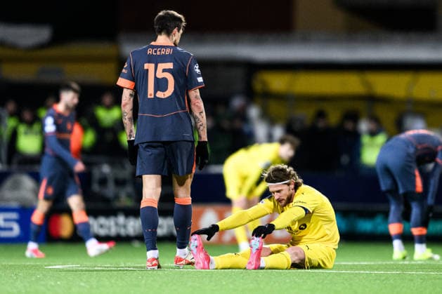 260218 Kasper Hogh of Bodo Glimt during the UEFA Champions League football match between Bodo Glimt and Inter on February 18, 2026 in Bodo. Photo: Marius Simensen BILDBYRAN COP 238 MM0055 bbeng football fotball fotboll soccer uefa champions league mesterligaen bodo glimt inter fc internazionale milano Copyright: MARIUSxSIMENSEN BB260218ZW143