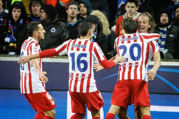 Atletico Madrid s Marcos Llorente celebrates after scoring during a soccer game between Belgian Club Brugge KV and Spanish Atletico de Madrid, in Brugge on Wednesday 18 February 2026, the first leg of the play-offs for the knockout phase of the UEFA Champions League tournament. KURTxDESPLENTER  x164166567x
