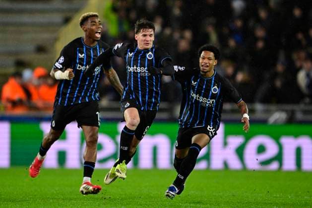 Club Brugge v Atletico de Madrid - UEFA Champions League BRUGGE, BELGIUM - FEBRUARY 18 : Tzolis Christos forward of Club Brugge celebrating scoring a goal during the UEFA Champions League 2025 26 knockout phase play-off match first leg between Club Brugge and Atletico de Madrid on February 18, 2026 in Brugge, Belgium, 18 02 2026 Brugge Belgium  Copyright: xJanxDexMeuleneirx