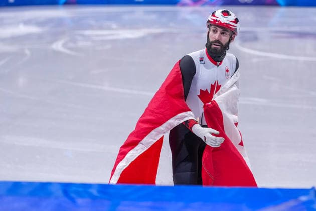 2026-02-18 - Milano Cortina 2026 Winter Olympics MILAN, ITALY - FEBRUARY 18: Steven Dubois of Canada performing on the Short Track Speed skating, Eisschnelllauf during day 14 of the Milano Cortina 2026 Winter Olympics at the Milano Ice Skating Arena on February 18, 2026 in Milan, Italy Milan Milano Ice Skating Arena Italy Content not available for redistribution in The Netherlands directly or indirectly through any third parties. Copyright: xAndrexWeeningx