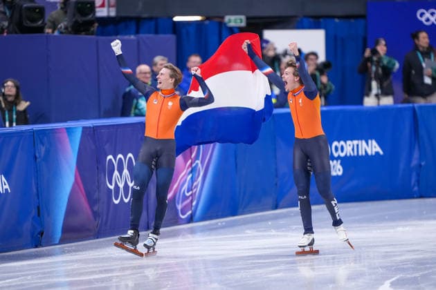 2026-02-18 - Milano Cortina 2026 Winter Olympics MILAN, ITALY - FEBRUARY 18: Melle van t Wout of Netherlands, Jens van t Wout of Netherlands performing on the Short Track Speed skating, Eisschnelllauf during day 14 of the Milano Cortina 2026 Winter Olympics at the Milano Ice Skating Arena on February 18, 2026 in Milan, Italy Milan Milano Ice Skating Arena Italy Content not available for redistribution in The Netherlands directly or indirectly through any third parties. Copyright: xAndrexWeeningx