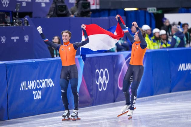2026-02-18 - Milano Cortina 2026 Winter Olympics MILAN, ITALY - FEBRUARY 18: Melle van t Wout of Netherlands, Jens van t Wout of Netherlands performing on the Short Track Speed skating, Eisschnelllauf during day 14 of the Milano Cortina 2026 Winter Olympics at the Milano Ice Skating Arena on February 18, 2026 in Milan, Italy Milan Milano Ice Skating Arena Italy Content not available for redistribution in The Netherlands directly or indirectly through any third parties. Copyright: xAndrexWeeningx