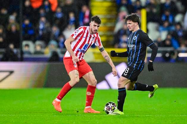 Club Brugge v Atletico de Madrid - UEFA Champions League BRUGGE, BELGIUM - FEBRUARY 18 : Tzolis Christos forward of Club Brugge in action during the UEFA Champions League 2025 26 knockout phase play-off match first leg between Club Brugge and Atletico de Madrid on February 18, 2026 in Brugge, Belgium, 18 02 2026 Brugge Belgium  Copyright: xJanxDexMeuleneirx