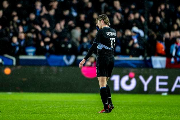 Club Brugge forwarder Romeo Vermant , during the match Club Brugge KV vs Atletico de Madrid at the Jan Breydelstadion for the Champions League - KO play-offs - 1st leg season 2025-2026 in BRUGGE, Belgium on 18 february 2026. (Photo by Stefan Koops EYE4IMAGES DeFodi Images) -