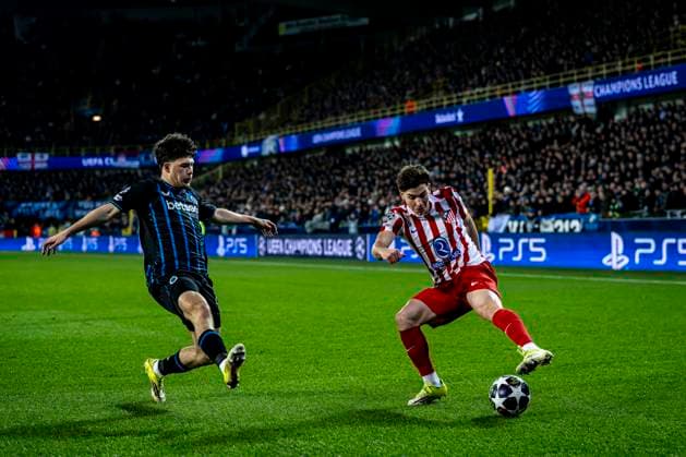 Atletico de Madrid forwarder Julian Alvarez, during the match Club Brugge KV vs Atletico de Madrid at the Jan Breydelstadion for the Champions League - KO play-offs - 1st leg season 2025-2026 in BRUGGE, Belgium on 18 february 2026. (Photo by Stefan Koops EYE4IMAGES DeFodi Images) -