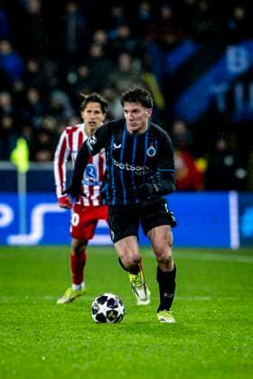 Club Brugge forwarder Christos Tzolis, during the match Club Brugge KV vs Atletico de Madrid at the Jan Breydelstadion for the Champions League - KO play-offs - 1st leg season 2025-2026 in BRUGGE, Belgium on 18 february 2026. (Photo by Stefan Koops EYE4IMAGES DeFodi Images) -