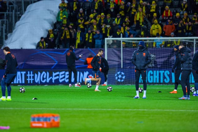 Football, Champions League 2025 2026 Bodo Glimt Inter 3 1 Bodo 20260218 Inter players warm up before the otball match in the Champions League between Bodo Glimt and Inter at Aspmyra stadium Photo Thomas Andersen NTB Bodo Norway EDITORIAL USE ONLY RESTRICTED USE FOR BETTING COMPANIES  Copyright: xThomasxAndersenx xNTBx