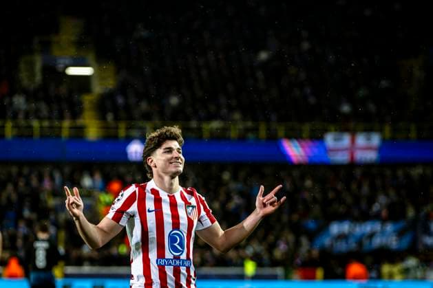 Atletico de Madrid forwarder Julian Alvarez, during the match Club Brugge KV vs Atletico de Madrid at the Jan Breydelstadion for the Champions League - KO play-offs - 1st leg season 2025-2026 in BRUGGE, Belgium on 18 february 2026. (Photo by Stefan Koops EYE4IMAGES DeFodi Images) -