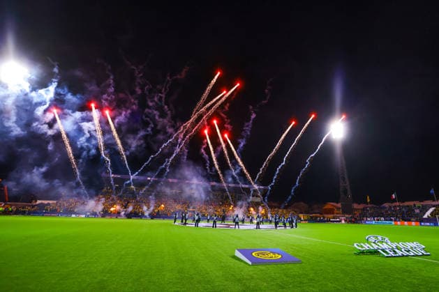 Football, Champions League 2025 2026 Bodo Glimt Inter 3 1 Bodo 20260218 Fireworks before the Champions League football match between Bodo Glimt and Inter at Aspmyra stadium Photo Thomas Andersen NTB Bodo Norway EDITORIAL USE ONLY RESTRICTED USE FOR BETTING COMPANIES  Copyright: xThomasxAndersenx xNTBx