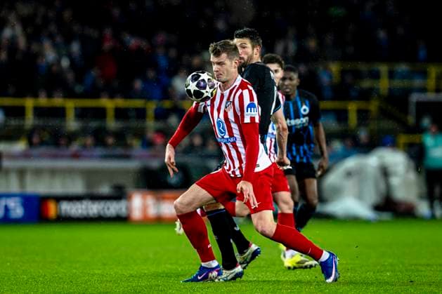 Atletico de Madrid forwarder Alexander Sorloth, during the match Club Brugge KV vs Atletico de Madrid at the Jan Breydelstadion for the Champions League - KO play-offs - 1st leg season 2025-2026 in BRUGGE, Belgium on 18 february 2026. (Photo by Stefan Koops EYE4IMAGES DeFodi Images) -